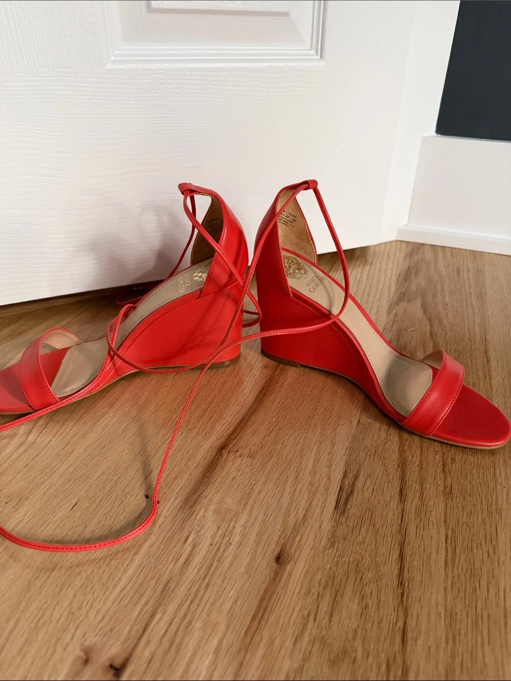 Giuseppe Zanotti Coral-Red Lace-Up Wedge Sandals